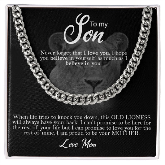 Old Lioness Son Cuban Chain| Gift for Son| Gift from Mom